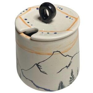 Vintage Hand Painted Sugar Jar handmade Stoneware Pottery with Lid with a lid